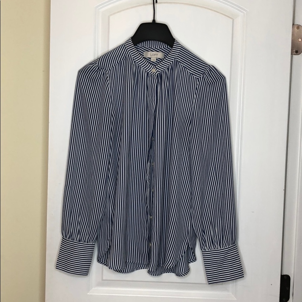 LOFT striped button up long sleeve blouse